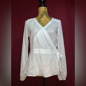 H&M - long sleeve wrap eyelet blouse